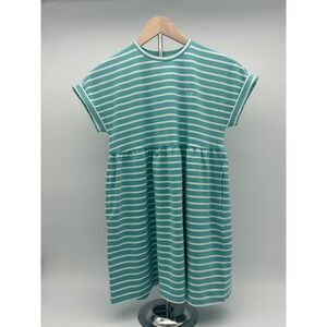 Vineyard Vines Girls' Every Day Jersey Dress M (10–12) Aqua/White NWT